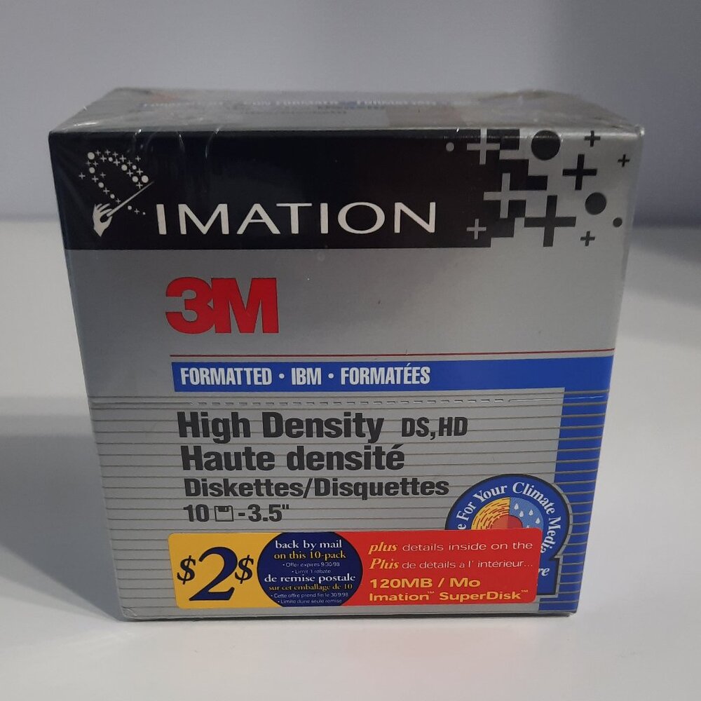 NEW Imation 3M IBM 3.5” Floppy Disks DS HD 1.44MB Sealed 10 Pack